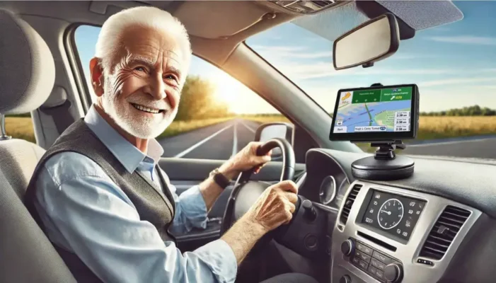 DigitAB Old man using 7 inch GPS Navigation System in car