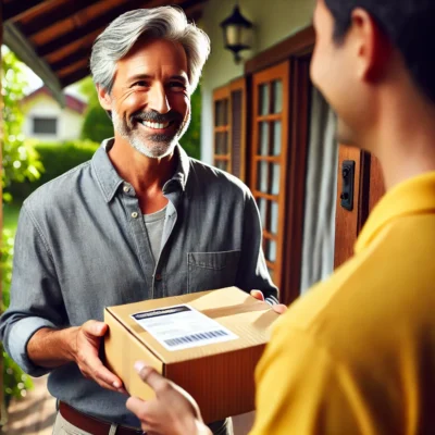 older man receving parcel at DigitAB